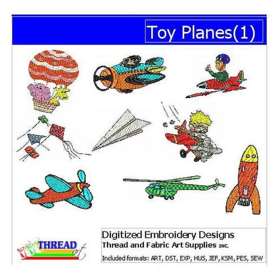 Threadart Machine Embroidery Design Bundles - Transportation Sets - Toy Planes(1) - Loaded on USB Stick - 4 Sets Available
