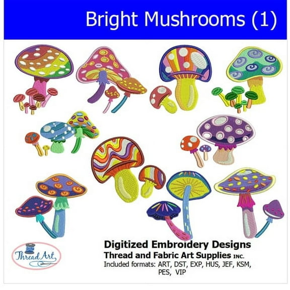 Threadart Machine Embroidery Designs - Bright Mushrooms (1)