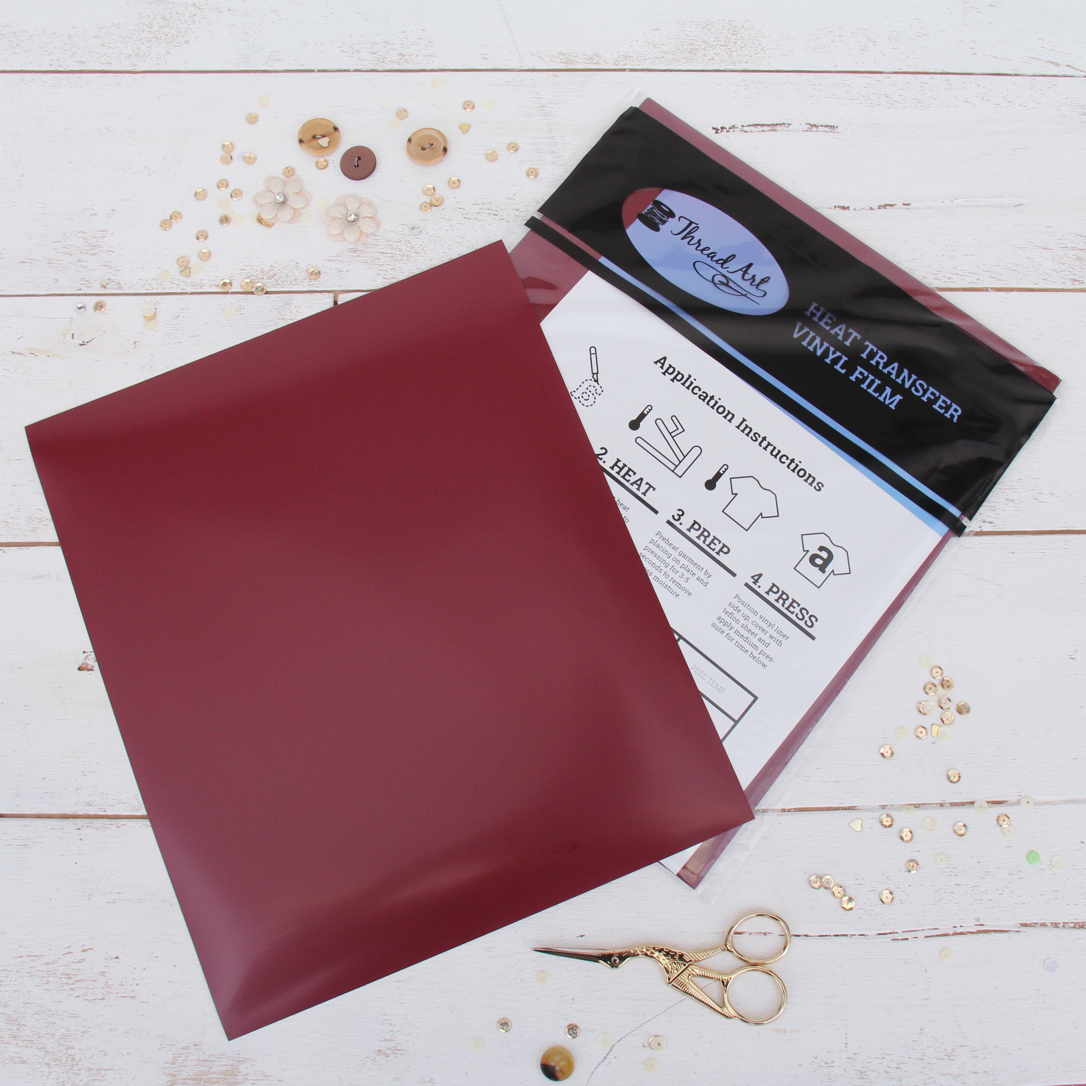 Threadart Maroon 10" x 12" Heat Transfer Vinyl Precut Sheets | Solid Colors | 15 Sheets | Compatible with Cricut Silhouette and Cameo |&nbsp;HTV