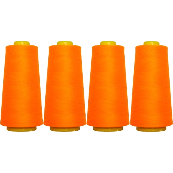 Threadart Polyester Serger Thread - 2750 yds 40/2 - Neon Orange - 56 Colors Available - 4 Cone Bundle Pack
