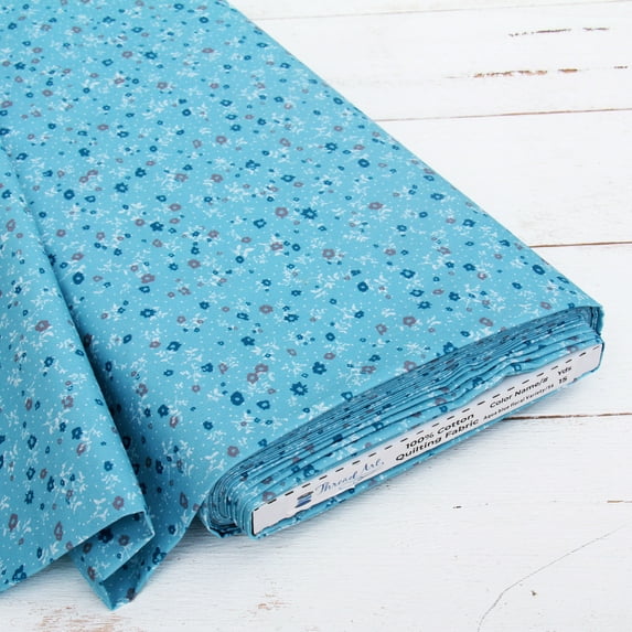 Threadart Premium Cotton Quilting Fabric - Aqua Blue Floral - 44" Width - 100% Cotton - Quilting, Sewing, Crafts