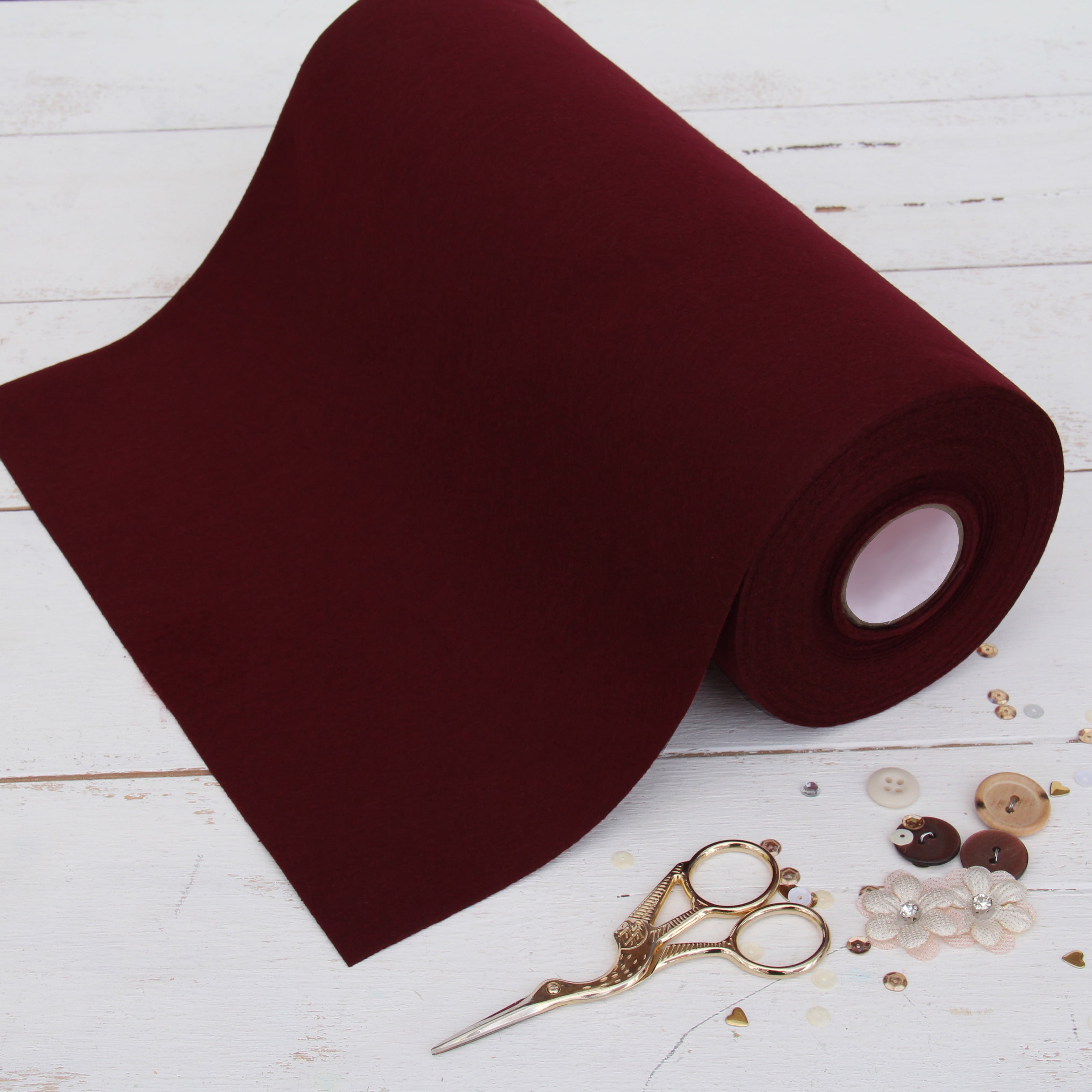 Threadart Premium Felt Roll - 12" x 10yd | Soft Wool-Like Feel | 1.2mm Thick for DIY Crafts, Sewing, Crafting Projects | Compatible with Cricut Maker | Burgundy