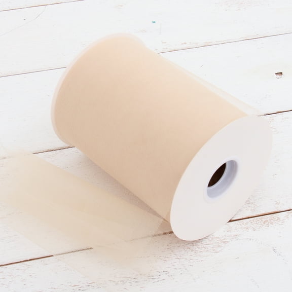 Threadart Premium Soft Tulle Mega Roll - 6" x 100 Yards (300ft) Fabric - For Wedding, Parties, Costumes, and Decoration - Beige