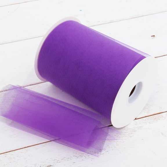 Threadart Premium Soft Tulle Mega Roll - 6" x 100 Yards (300ft) Fabric - For Wedding, Parties, Costumes, and Decoration - Purple