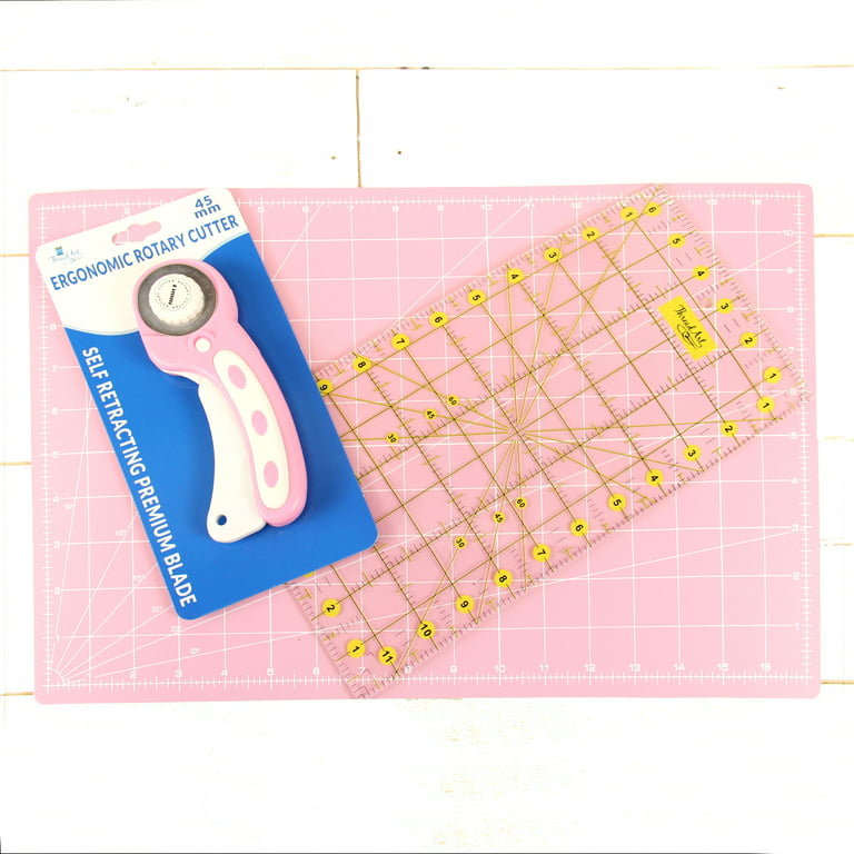 Threadart Rotary Cutter Set | 45mm Fabric Cutter Kit with Blade, 11x17  Double-Sided Self Healing Cutting Mat, 12x6 Quilting Ruler | for Sewing