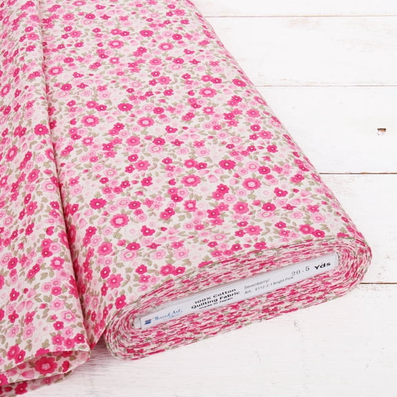 Threadart Sevenberry Bright Pink Ditsy Floral Cotton Quilting Fabric - By the Yard
