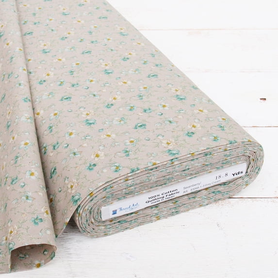 Threadart Sevenberry Grey Vintage Rose Cotton Quilting Fabric - 3 Yard Cut