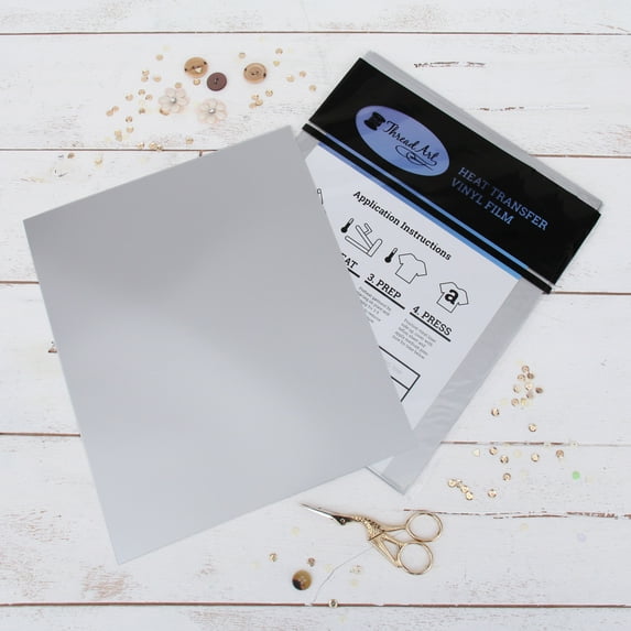 Threadart Silver 10" x 12" Heat Transfer Vinyl Precut Sheets | Solid Colors | 15 Sheets | Compatible with Cricut Silhouette and Cameo | HTV
