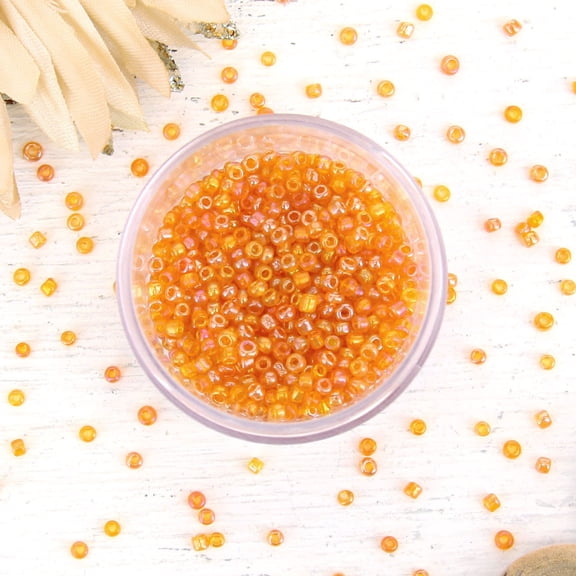 Threadart Tangerine Glass Seed Beads - Size 12 - Round - 12g Per Pack Approx. 900 Beads