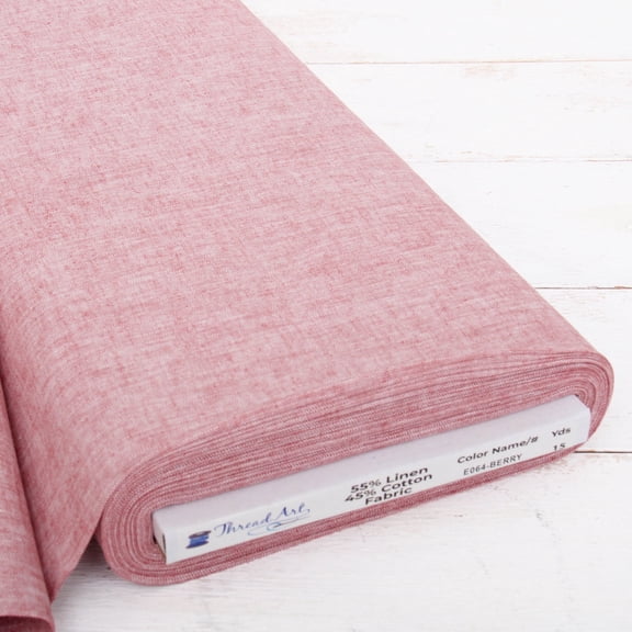 Threadart Yarn Dyed Linen Fabric, Berry, 43" Wide, 1 Yard Cut, Homespun Cotton Linen Blend