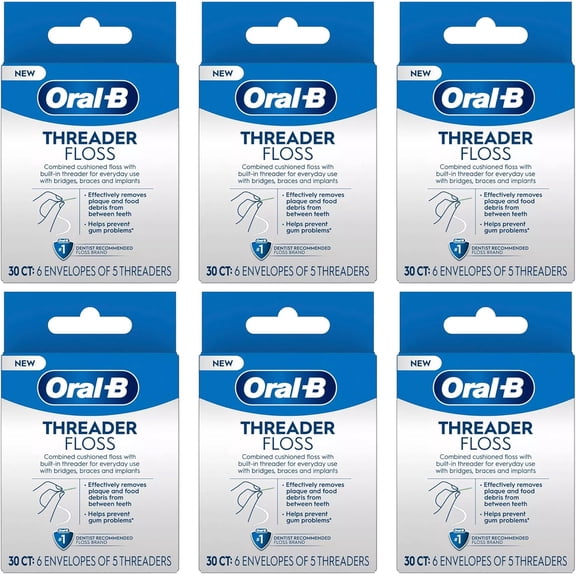 -Threaded Dental Floss, 30 Pieces Packaged (6 Packs)