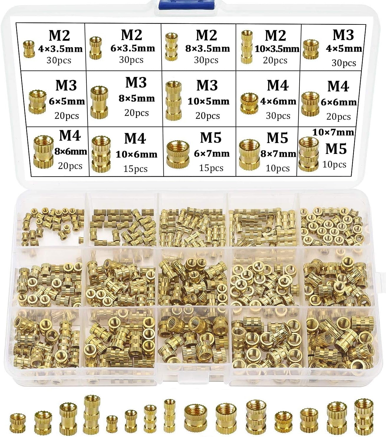 NeveLance Threaded Insert Female Thread M2 M3 M4 M5 Brass Threaded Sockets For 3D Printing 330Pcs