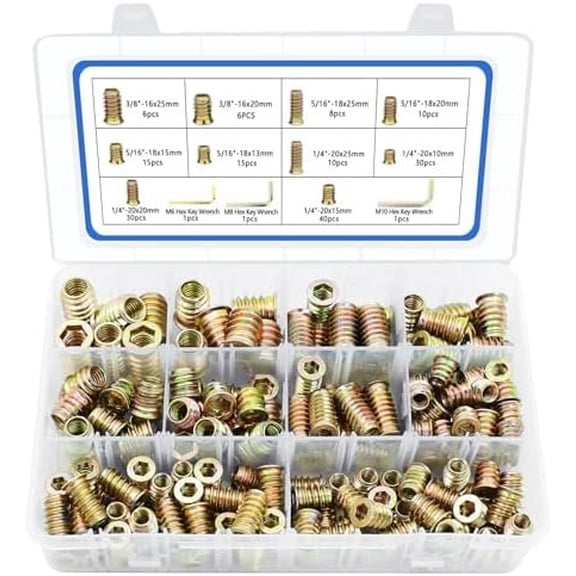 Threaded Inserts 170 count, 10 Sizes Kit for Furniture