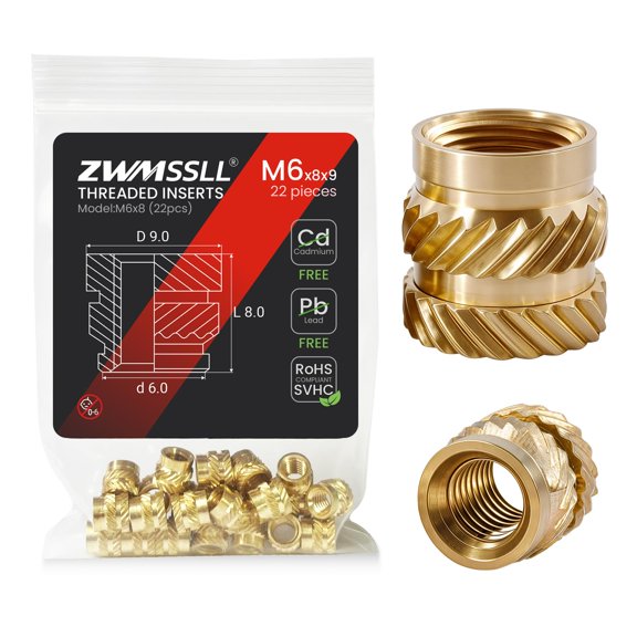 Threaded Inserts,#2-56#4-40#6-32#8-32#10-32 UNC Female Thread Knurled Nuts Assortment Kit+8 Heat Set lron Tools,Brass Heat Set Insert for Plastic and 3D Printing Components