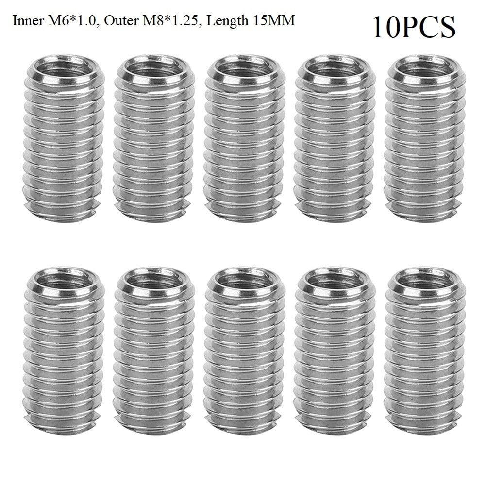 Threaded Inserts Inner M6X1.0 Outer M8X1.25 Length 15MM Stainless Steel Useful