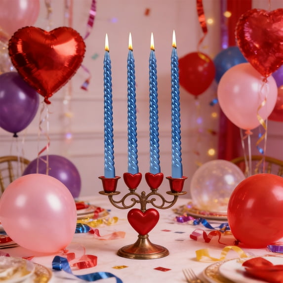 Threaded Taper Candles Set of 4 | Electroplated Twisted Wax | Dripless Long Pole | Assorted Colors | 25cm Decorative Dining Table Centerpiece | Low-Fume Unscented | Shiny Finish Wedding Party Decor