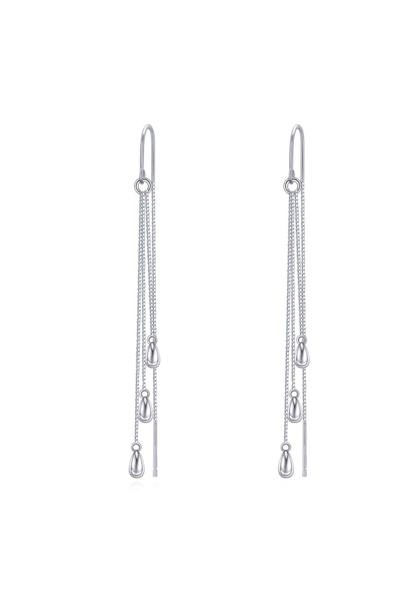 Threader Earrings S925 Sterling Silver Droplet Chain Earrings Pull Through Earrings Teardrop Dangle Dangling Earrings for Women
