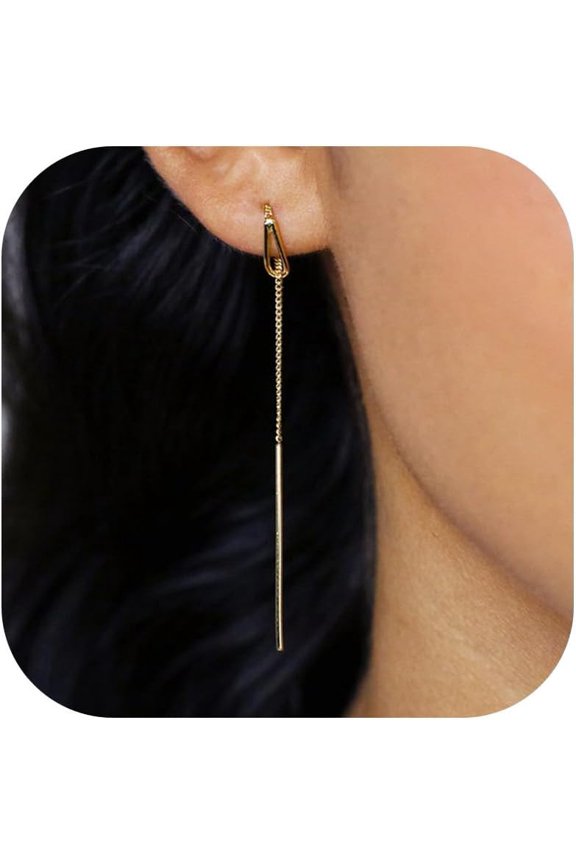 Threader Earrings for Women Cz Teardrop Long Tassel Earrings Gold Threaded Chain Earring Lightweight Dainty Dangle Earings Minimalist Jewelry for Women[a6972]