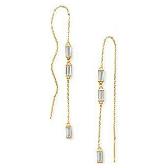 Threader Earrings with Baguette Cubic Zirconia 14k Gold-plated Sterling Silver