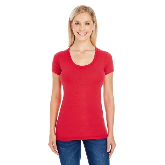 Threadfast Apparel 220S Ladies Spandex Scoop Neck T-Shirt - Active Red - Medium
