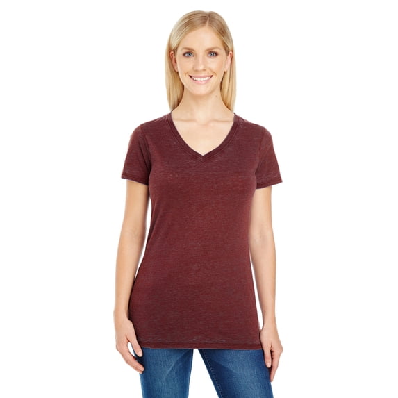 TH 215B LAD CROSS DYE SS VEE (BLACK CHERRY S)