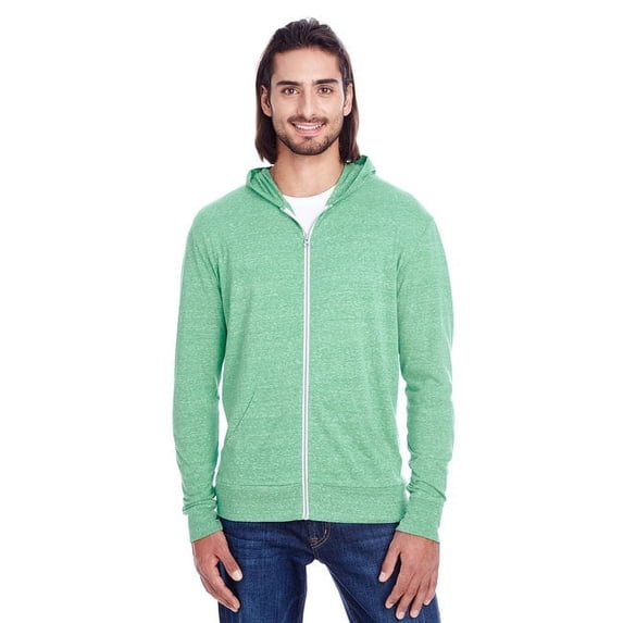 Threadfast Apparel Unisex Triblend Full-Zip Light Hoodie XL GREEN TRIBLEND