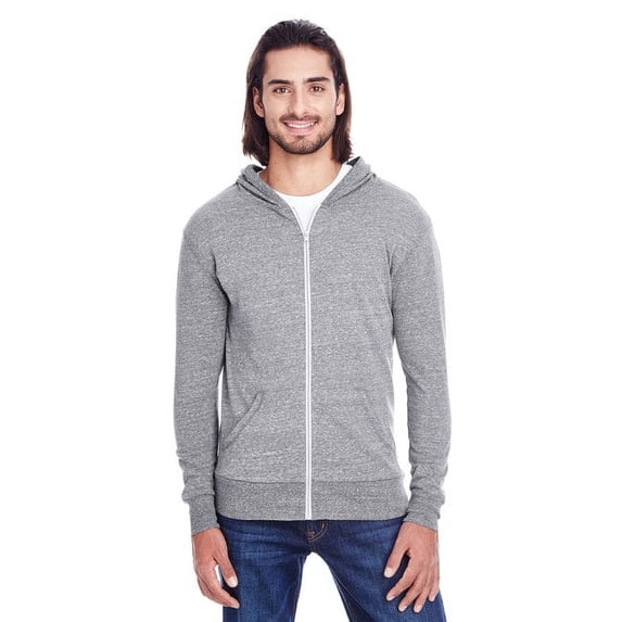 Threadfast Apparel Unisex Triblend Full-Zip Light Hoodie XS GREY TRIBLEND