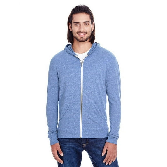 Threadfast Apparel Unisex Triblend Full-Zip Light Hoodie XS NAVY TRIBLEND
