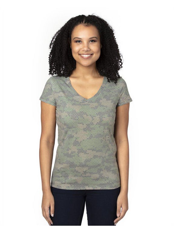 Apparel Women's Ultimate V-Neck T-Shirt - GREEN HEX CAMO - M