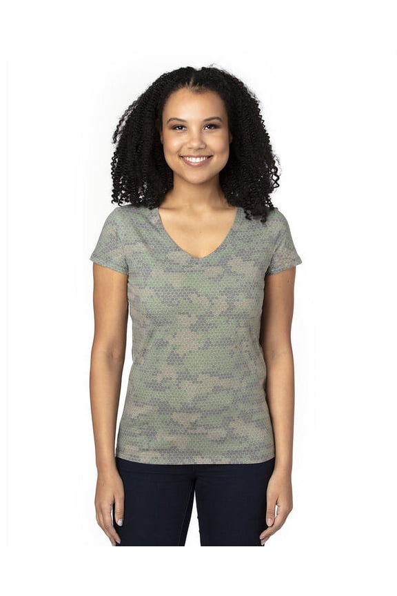 Apparel Women's Ultimate V-Neck T-Shirt - GREEN HEX CAMO - XL