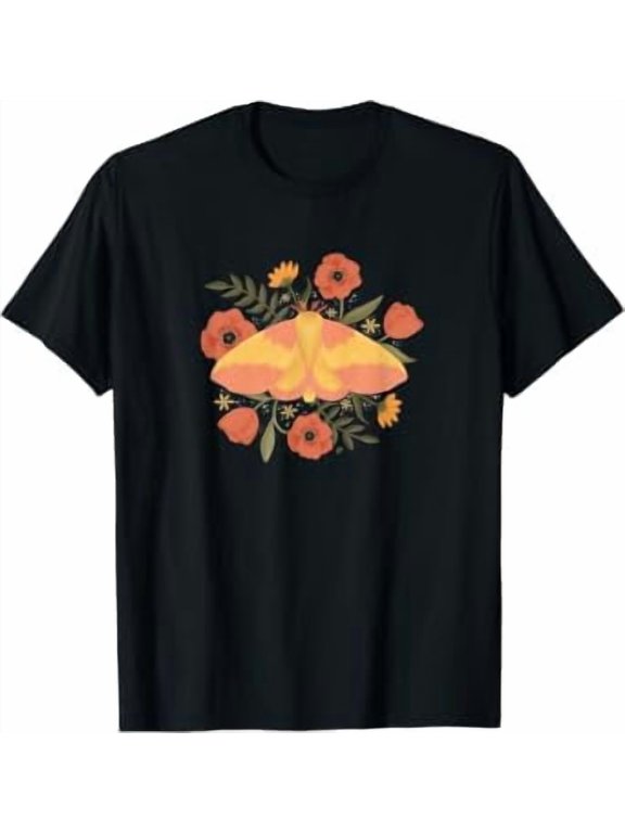 Threadless Lauren Spooner Rosy Maple Moth Graphic T-Shirt, Unisex T-Shirt