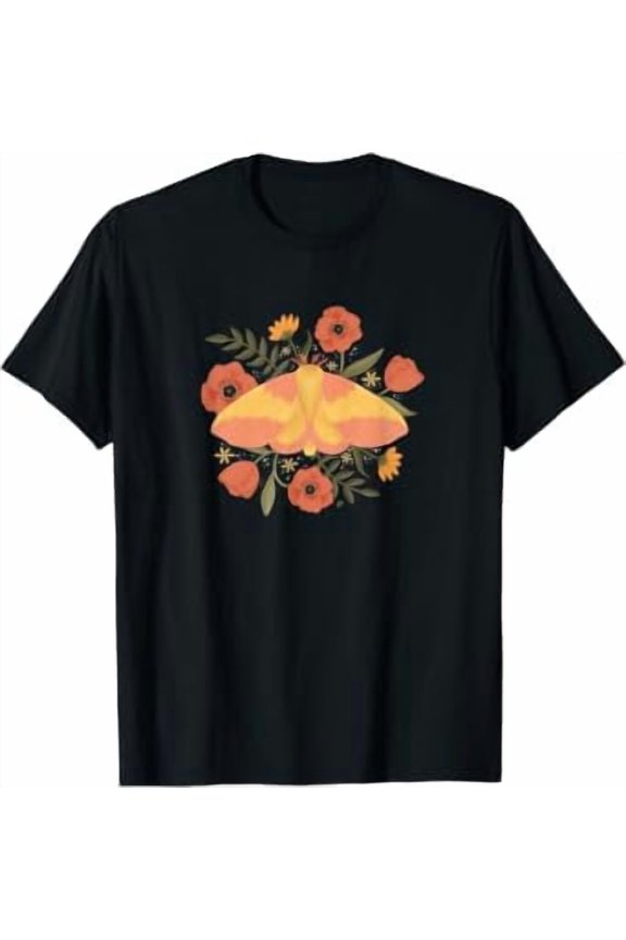 Threadless Lauren Spooner Rosy Maple Moth Graphic T-Shirt, Unisex T-Shirt