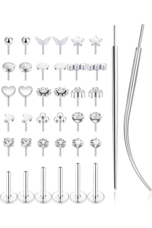 Threadless Nose Studs Rings Surgical Steel Earrings Lip Rings Women Men Cartilage Helix Conch Tragus Piercing Jewelry 6mm 8mm 10mm Silver Gold Push Pro in Stainless Flat Back Labret Monroe[r043]