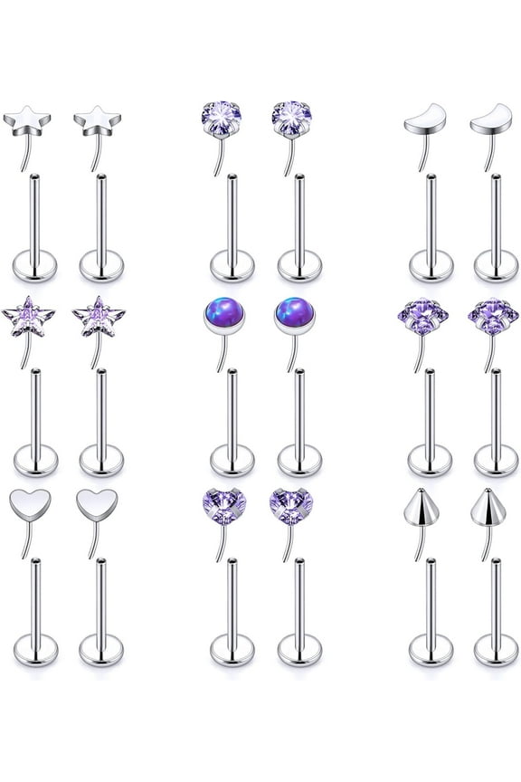 Threadless Noses Best Rings, Flat Back Earrings, 20G-Gauge 5/16in-Post 3mm-Top, 9Pairs Non-Allergenic Surgical Steel Cartilage Helix Tragus Conch Piercing Jewelry for Women Men.[g795]