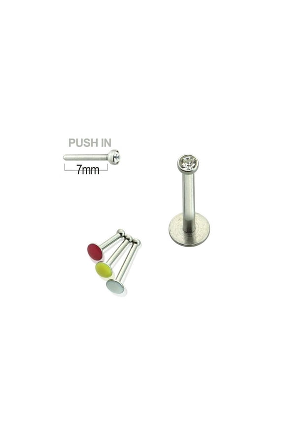 Threadless Push-In Labret 16G Surgical Steel with Press Fit CZ Gem