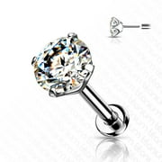 Threadless Push in Labret Flat Back Implant Grade Titanium Studs with CZ