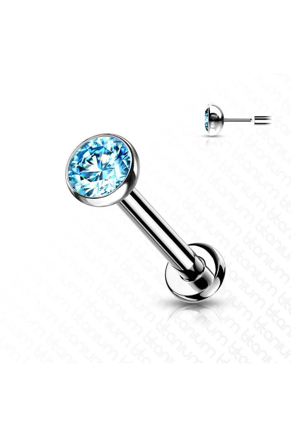 Threadless Push in Labret Flat Back Studs Implant Grade Titanium with CZ