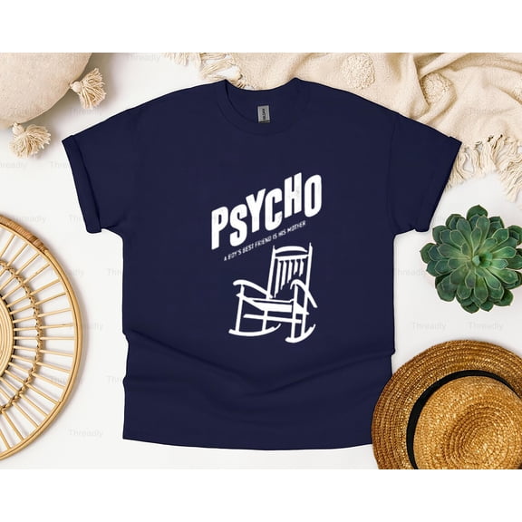 Threadly68 Classic Psycho Alt Movie Poster Hitchcock Thriller Bates Motel Norman Fan T-Shirt, for Unisex, up to size 5XL.
