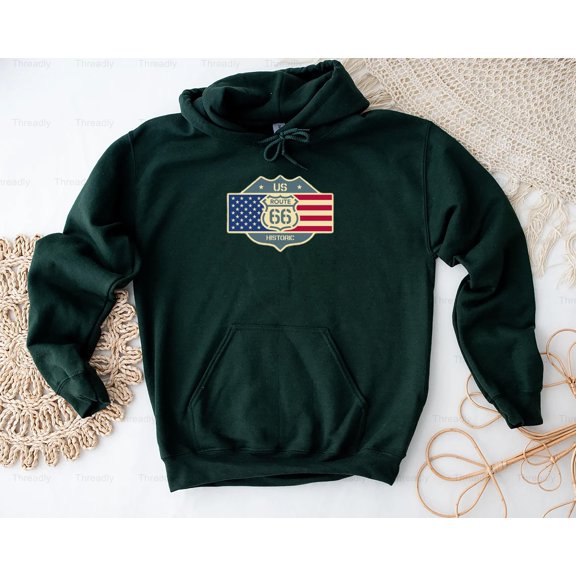 Threadly69 Classic Route 66 Sign Graphic Design Style Retro Road Trip 1, Americana Inspired T-Shirt, SW, Hoodie, for Unisex, up to size 5XL.