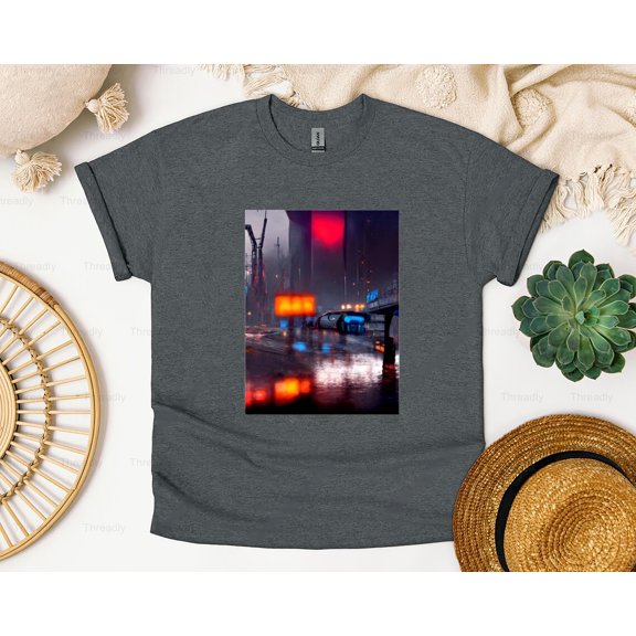 Threadly76 Gas Station At Cyber Highway Graphic Design Style Future Service Art Inspired T-Shirt, SW, Hoodie, for Unisex, up to size 5XL.