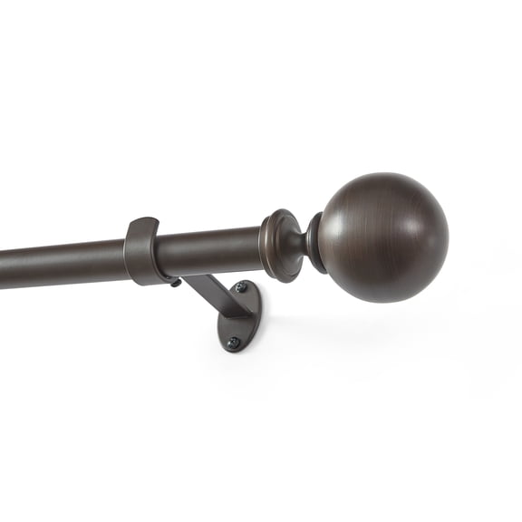 Threadmade Cordelia Single Curtain Rod with Globe Ball Finial, Antique Bronze - 32"W x 142"L