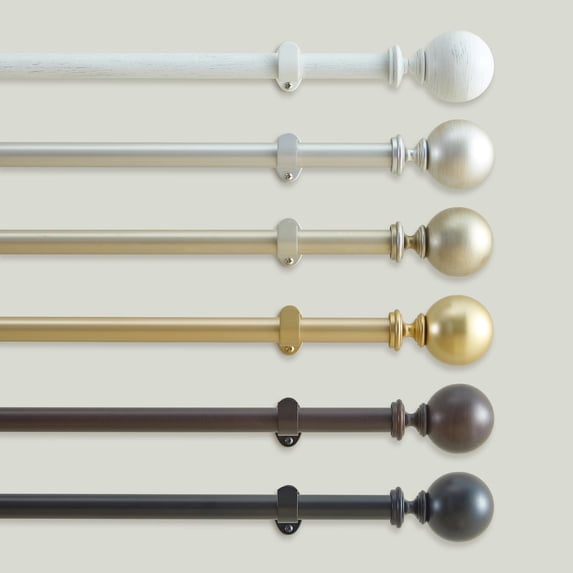 Threadmade Cordelia Single Curtain Rod with Globe Ball Finial, White - 32"W x 142"L