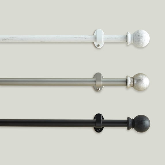Threadmade Farmhouse Ball Curtain Rod, Pewter - 32"W x 142"L