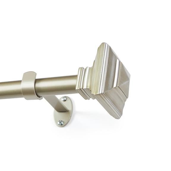 Threadmade Florence Single Curtain Rod with Stacked Square Finial, Antique Pewter - 32"W x 142"L