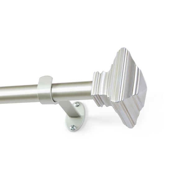 Threadmade Florence Single Curtain Rod with Stacked Square Finial, Polished Nickel - 32"W x 142"L