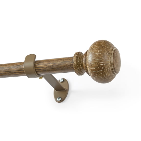 Threadmade Rhinebeck Rustic Faux Wood 1" Window Drapery Single Curtain Rod , Antique Walnut - 32"W x 142"L