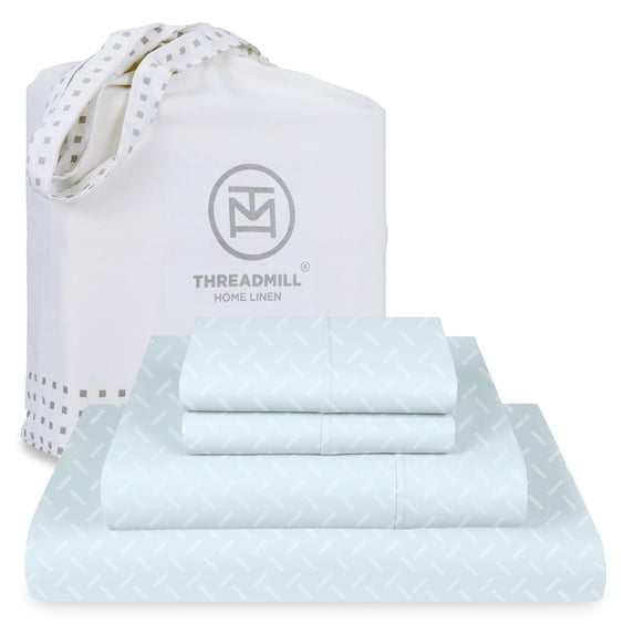 Threadmill 100% Cotton Sheets for King Size Bed | 4 Pc King Bed Sheets Set | Soft, Breathable Lightweight Damask Sateen for All-Season Use | Snug Fit Elastic Deep Pocket King Sheets | Blue
