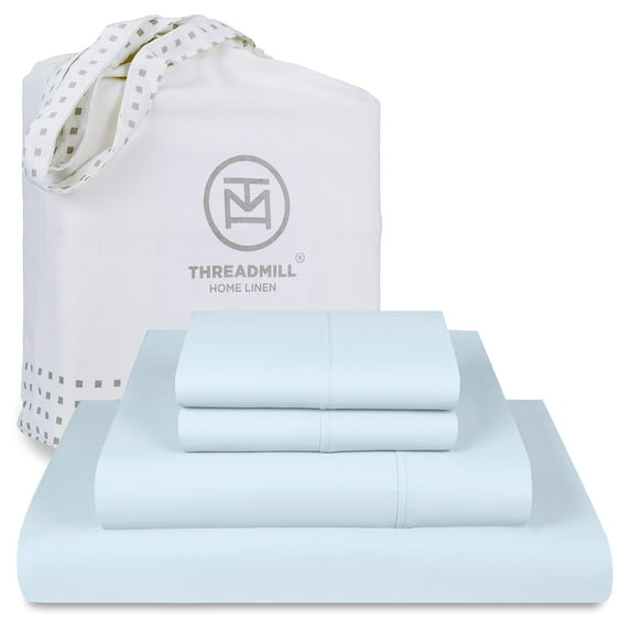 Threadmill California King Sheets, Certified American Supima Cotton Sheets, 1200 Thread Count Hotel Quality Sheets, 4 Piece Luxury Bed Sheets Set with Elasticized Extra Deep Pocket, Light Blue