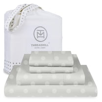 Threadmill Cotton Full Size Sheet Set | 100% Cotton Sheets for Full Size Bed | Damask Jacquard Full Bed Sheets Set with 16” Deep Pocket | Soft Sateen Weave 4-Piece Cooling Bedding Set | Light Grey