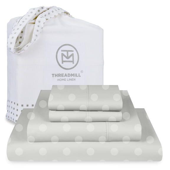 Threadmill Cotton Full Size Sheet Set | 100% Cotton Sheets for Full Size Bed | Damask Jacquard Full Bed Sheets Set with 16” Deep Pocket | Soft Sateen Weave 4-Piece Cooling Bedding Set | Light Grey